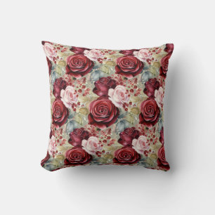 Burgundy Red Roses Classic Floral Cushion