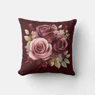 Burgundy Red Roses Classic Floral Cushion