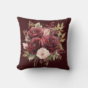 Burgundy Red Roses Classic Floral Cushion