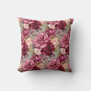 Burgundy Red Roses Classic Floral  Cushion