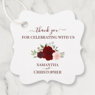 Burgundy Red Roses Elegant Wedding Thank You Favour Tags