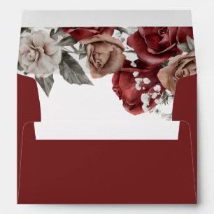 Burgundy Red Roses Floral Wedding Envelope