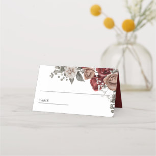 Burgundy Red Roses Floral Wedding Place Card