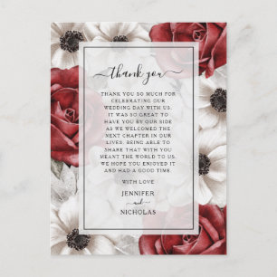 Burgundy Red Roses Floral Wedding Thank You Postcard
