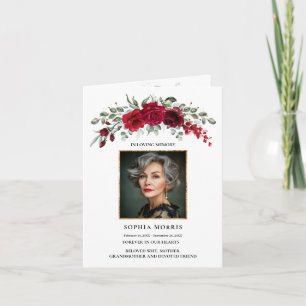 Burgundy Red Roses Funeral Folded Thank You Card