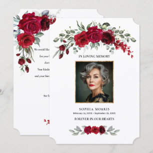 Burgundy Red Roses Funeral Photo Thank You Card