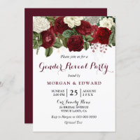 Burgundy Red Roses Gender Reveal Party Invite