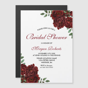 Burgundy Red Roses Romantic Bridal Shower Magnetic Invitation
