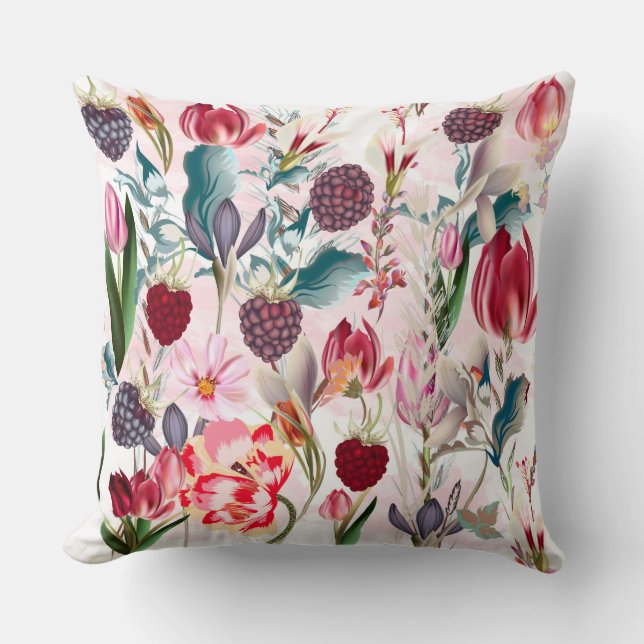 Burgundy Red Rustic Flowers Floral Nature Cushion (Front)