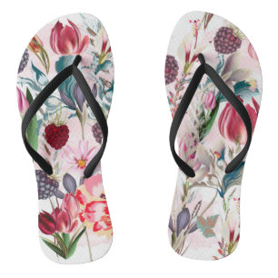 Burgundy Red Rustic Flowers Floral Nature Thongs