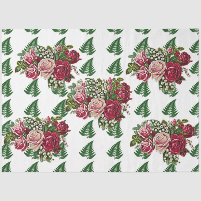 Burgundy Red Rustic Roses Floral Country Wedding Tissue Paper (Front)