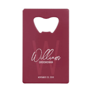 Burgundy Red Script Personalised Groomsman's Name