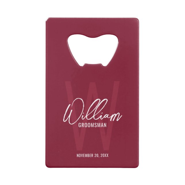 Burgundy Red Script Personalised Groomsman's Name (Front)