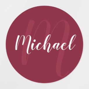 Burgundy Red Script Personalised Monogram and Name