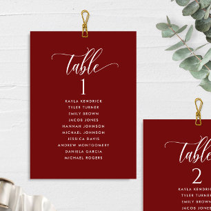 Burgundy Red, Seating Plan Cards with Guest Names