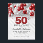 Burgundy Red Silver Balloon Glitter 50th Birthday  Postcard<br><div class="desc">Modern Glam Burgundy Red Silver Balloon Glitter Sparkle Any Age Birthday Invitation</div>