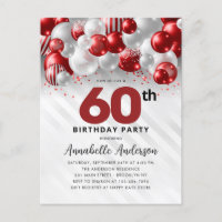 Burgundy Red Silver Balloon Glitter 60th Birthday