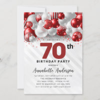 Burgundy Red Silver Balloon Glitter 70th Birthday