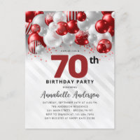 Burgundy Red Silver Balloon Glitter 70th Birthday