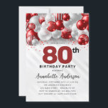 Burgundy Red Silver Balloon Glitter 80th Birthday Invitation<br><div class="desc">Modern Glam Burgundy Red Silver Balloon Glitter Sparkle Any Age Birthday Invitation</div>
