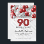 Burgundy Red Silver Balloon Glitter 90th Birthday Invitation<br><div class="desc">Modern Glam Burgundy Red Silver Balloon Glitter Sparkle Any Age Birthday Invitation</div>