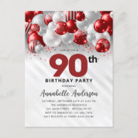 Burgundy Red Silver Balloon Glitter 90th Birthday