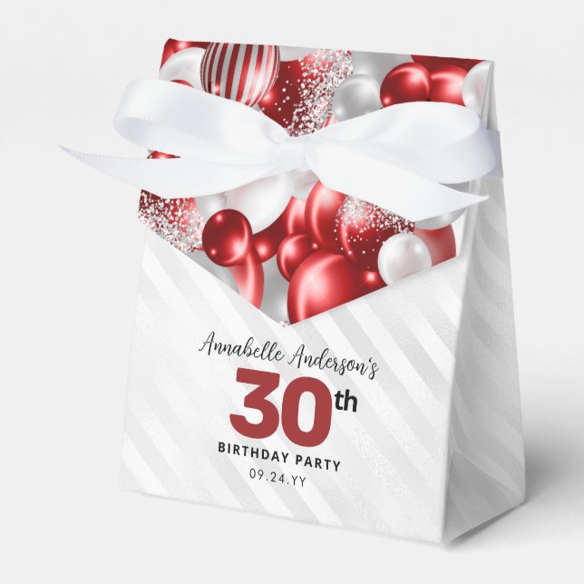 Burgundy Red Silver Balloon Glitter Favour Birthda Box (Front Side)