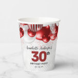 Burgundy Red Silver Balloon Glitter Favour Birthda Paper Cups<br><div class="desc">Modern Glam Burgundy Red Silver Balloon Glitter Sparkle Any Age Birthday Party Cups</div>