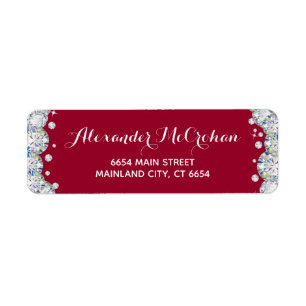 Burgundy Red Silver Diamond Glitter Return Address Label