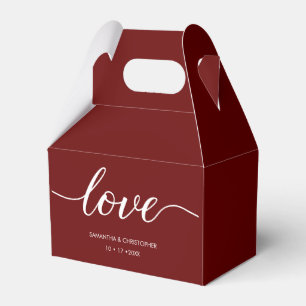 Burgundy red Simple & Elegant Love Wedding ScrIpt Favour Box