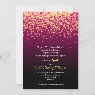 Burgundy red sparkling lights in the sky wedding invitation