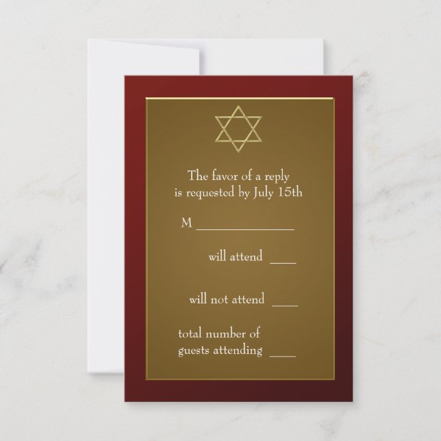 Burgundy Red Star of David Bar Mitzvah RSVP (Front)