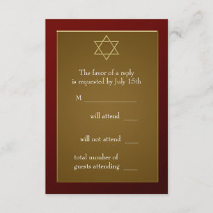 Burgundy Red Star of David Bar Mitzvah RSVP Card