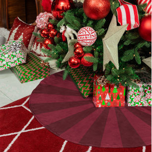 Burgundy Red Starburst Stripes Brushed Polyester Tree Skirt