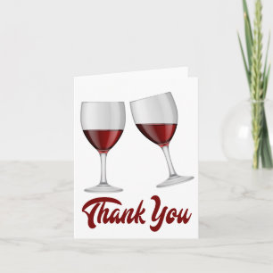 Burgundy Red Thank You Wine / Champagne Glasses Card
