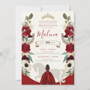 Burgundy Red Watercolor Elegant Charro Quinceanera Invitation