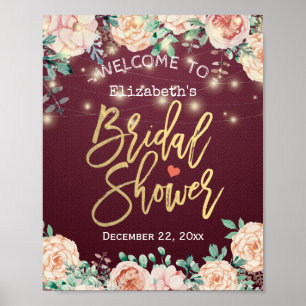 Burgundy Red Watercolor Floral Bridal Shower Sign