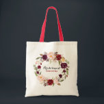Burgundy Red watercolor Floral Bridesmaid gift Tote Bag<br><div class="desc">Romantic Watercolor Burgundy Red Navy Floral Rustic Boho Wedding / bridal shower bridesmaid gift tote bag. Perfect for a fall / midsummer wedding. The design features a stunning bouquet of burgundy / Marsala , peach , navy flowers with matching leaves. Please find more matching designs and variations in my "blissweddingpaperie"...</div>