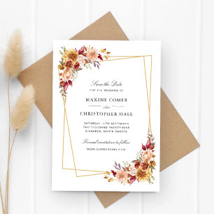Burgundy Red Watercolor Floral Geometric Wedding Save The Date