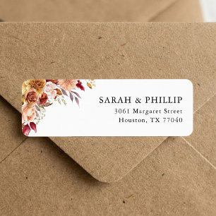 Burgundy Red Watercolor Floral Return Address Label