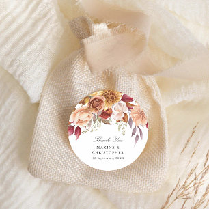Burgundy Red Watercolor Floral Wedding Classic Round Sticker
