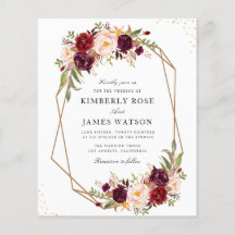 Burgundy red watercolor floral wedding invitation