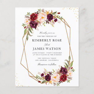 Burgundy red watercolor floral wedding invitation
