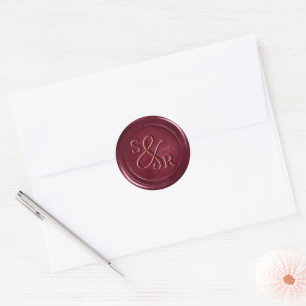 Burgundy Red wax seal sticker with initials 