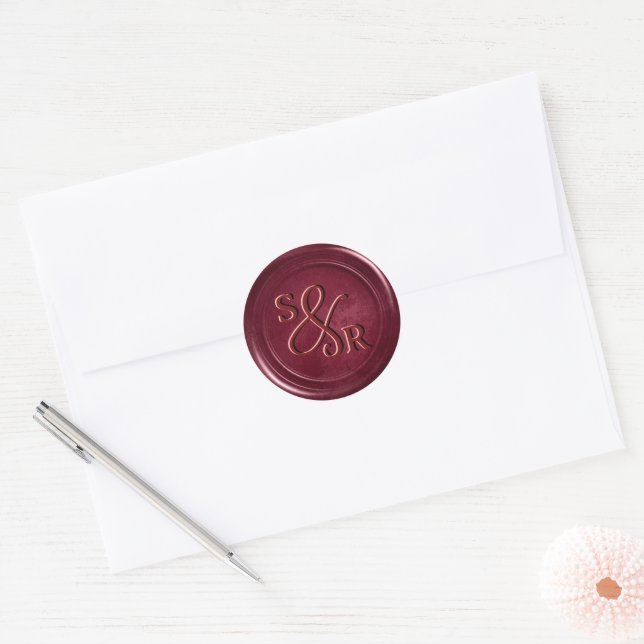 Burgundy Red wax seal sticker with initials  (Envelope)