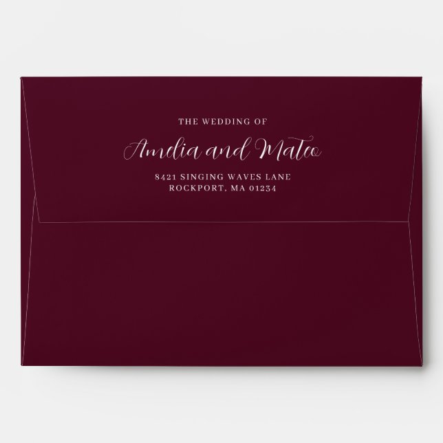 Burgundy Red Wedding Invitation Return Address Envelope (Back (Top Flap))
