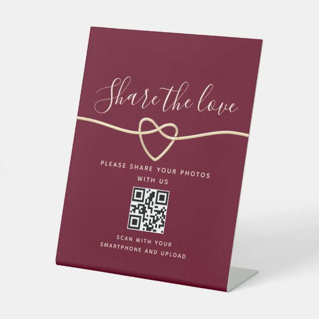 Burgundy Red Wedding QR Code Pedestal Sign (Front)