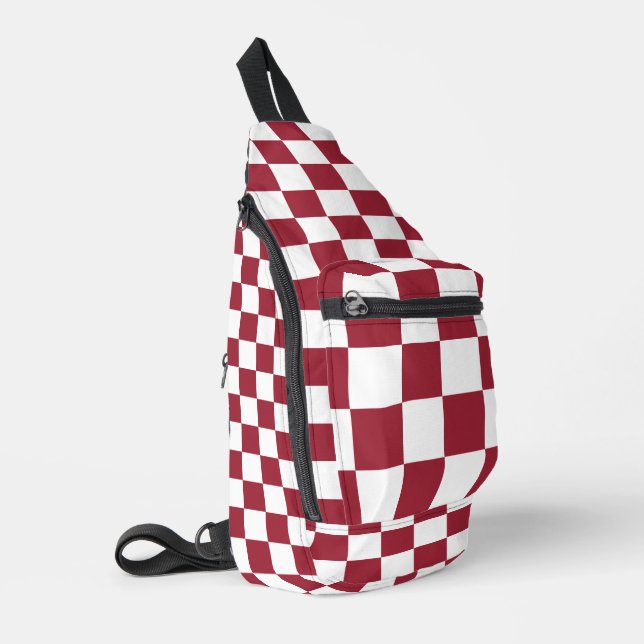Burgundy Red White Chequered Sling Bag (Left Corner)
