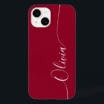 Burgundy Red White Elegant Calligraphy Script Name Case-Mate iPhone 14 Case<br><div class="desc">Burgundy Red White Elegant Calligraphy Script Custom Personalised Name iPhone 14 Smart Phone Cases features a modern and trendy simple and stylish design with your personalised name in elegant hand written calligraphy script typography on a burgundy red background. Designed by ©Evco Studio www.zazzle.com/store/evcostudio</div>