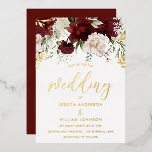 Burgundy Red & White Floral Wedding Gold
